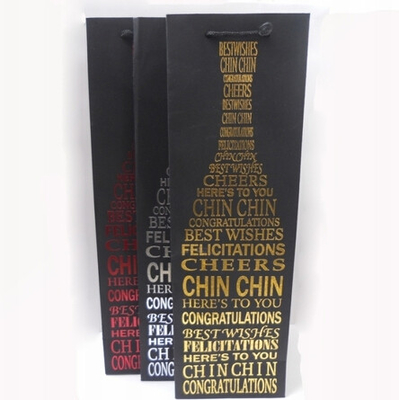 Sacs de papier réutilisés luxueux de bouteille de vin avec l'estampillage chaud/l'étiquette/poignée de coup